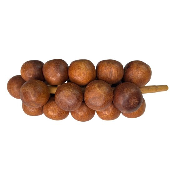 Handcrafted Wooden Faux Fruit & Veggie Décor In Woven Basket Apple Grapes Pear - Picture 3 of 11